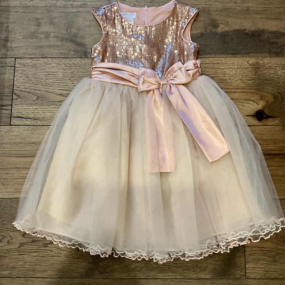 Iris & Ivy Pink Sequin and Cream Tulle Kids Dress